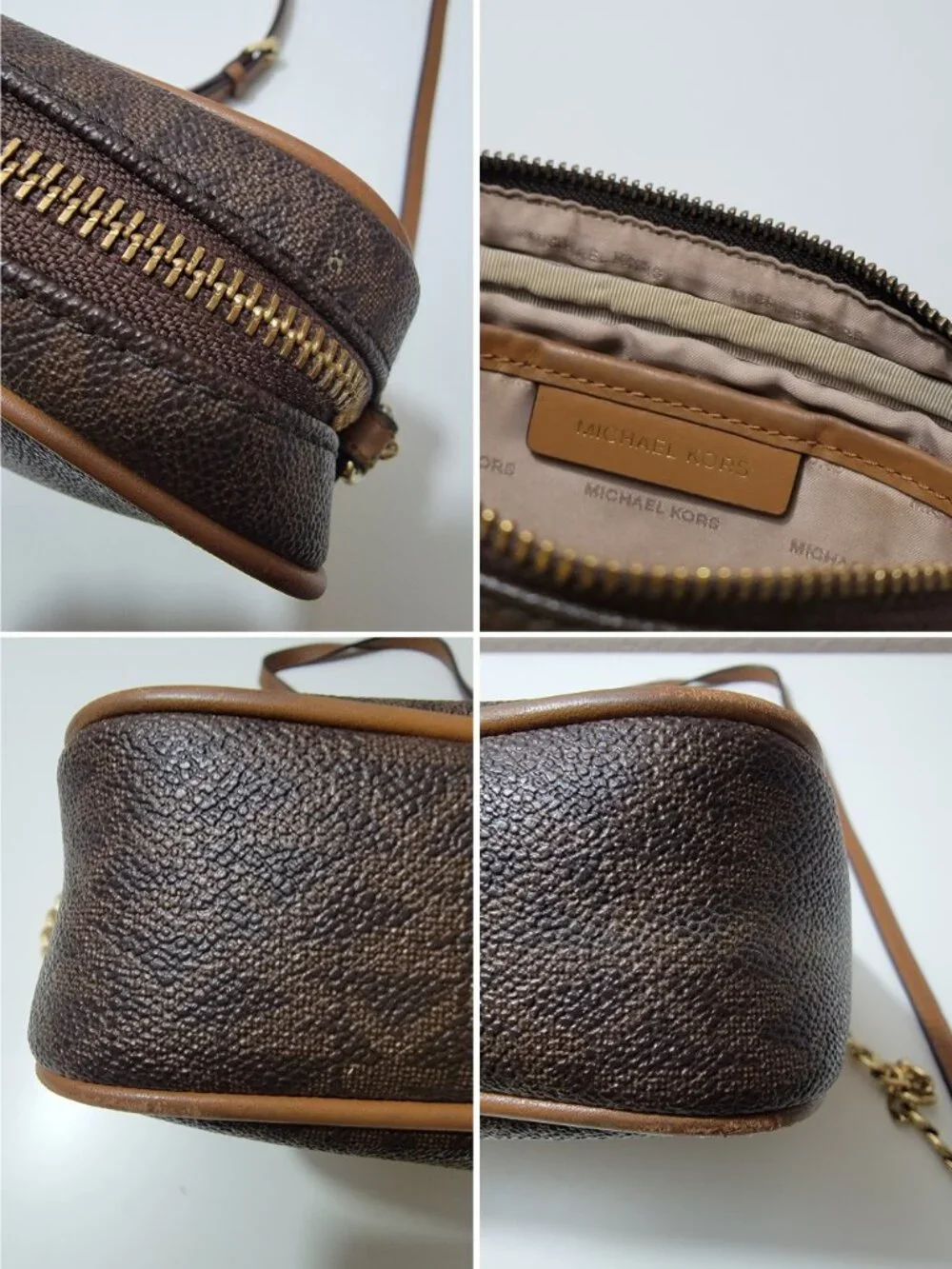 Michael Kors Jet Set Large Crossbody Handbag Brown Signature MK Chain Bag Purse